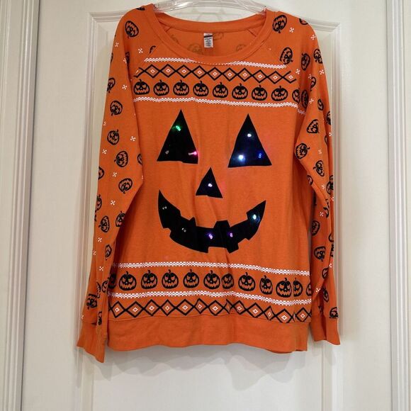 Halloween Light‎ Up Sweater Pumpkin Jack-O-Lantern Women's 3XL - Picture 1 of 9